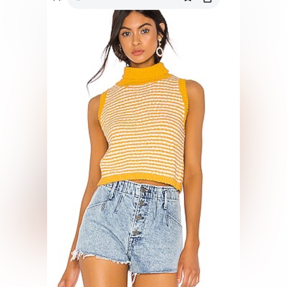 Revolve Callahan Striped Mustard and White Turtleneck Sweater